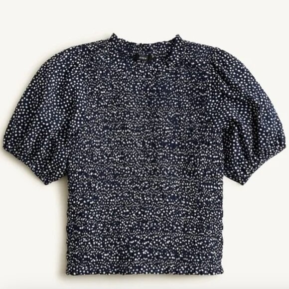 J. Crew Navy White Speckled Blouse Smocked top XL - Picture 2 of 11